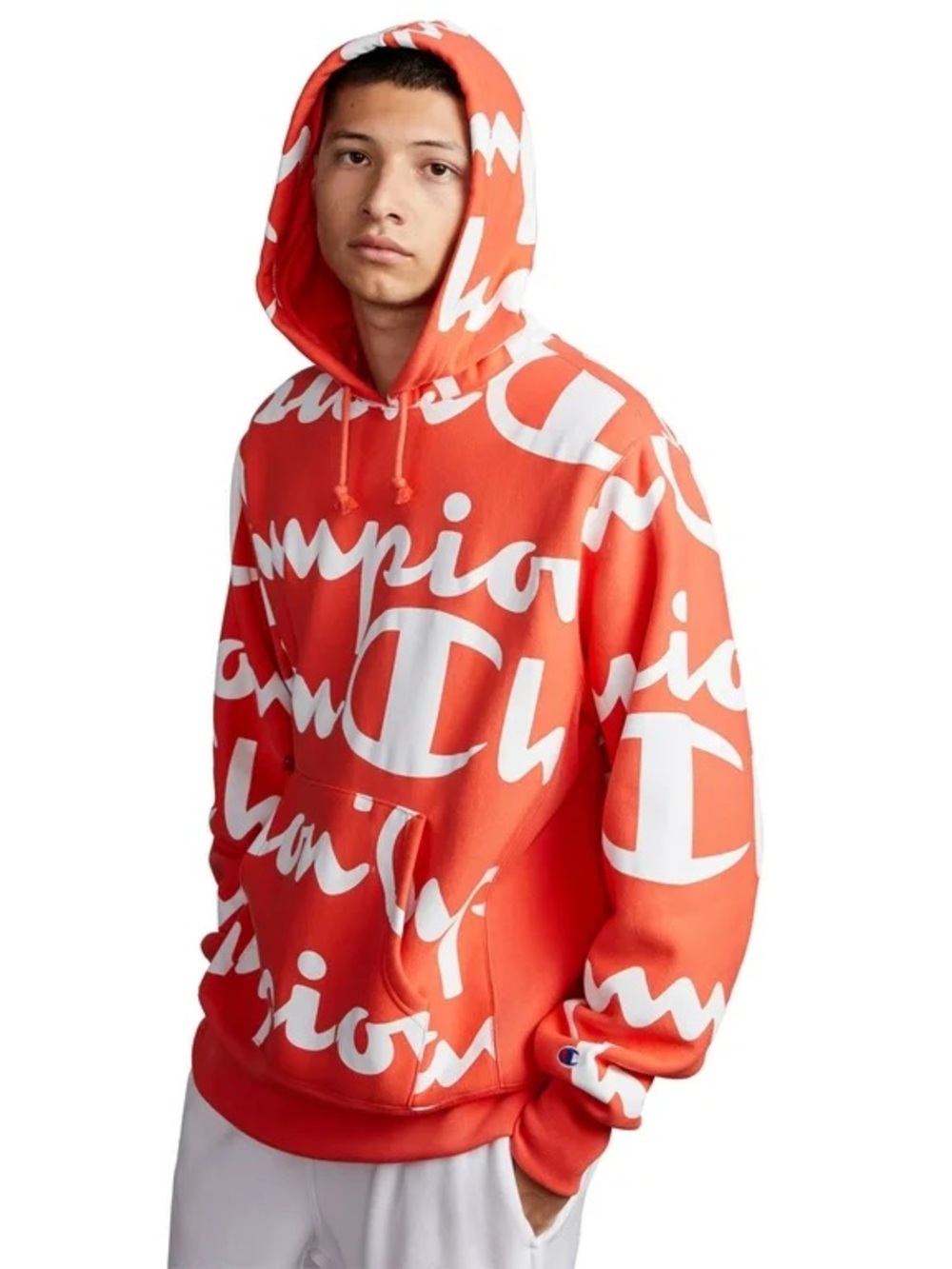 Champion Reverse Weave Orange Logo Hoodie